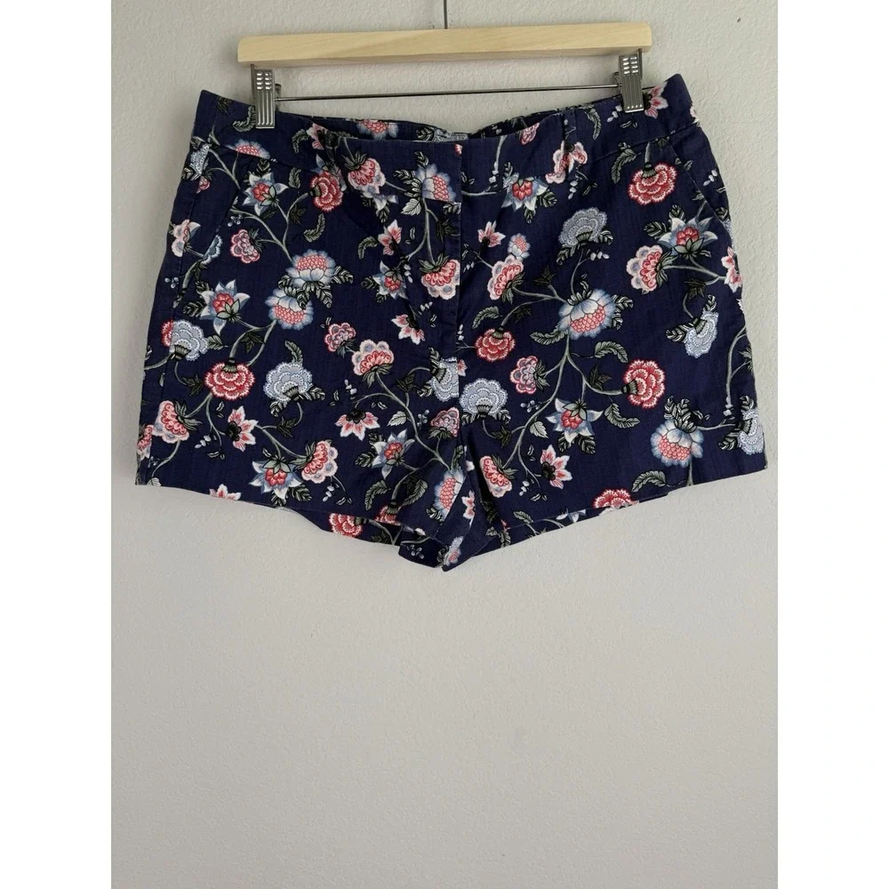 Loft The Riviera Shorts Blue Floral Print‎ Women's Size 12 Coastal Summer Casual